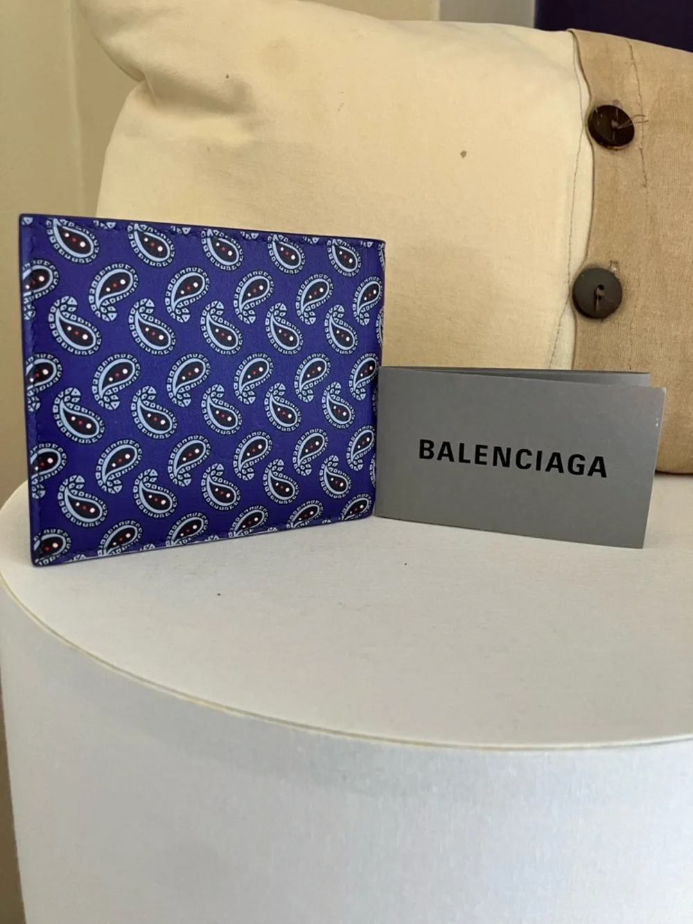 New Balenciaga Purple Leather Paisley Print Bi-fold Wallet